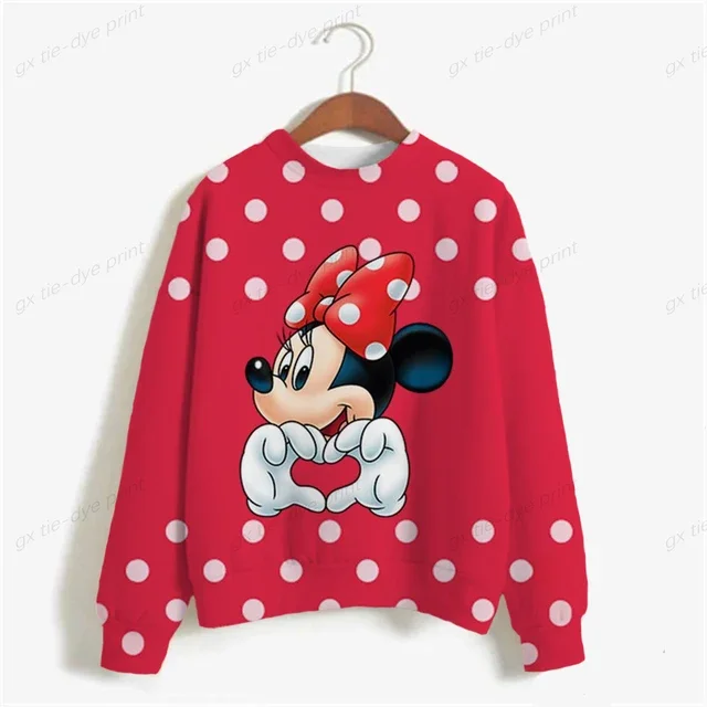 thumbnail image 1 of Sudadera con estampado de Minnie Mouse de Disney para mujer, suéter de cuello redondo para primavera y otoño, ropa holgada coreana, estilo retro Harajuku coreano, 1 of 5