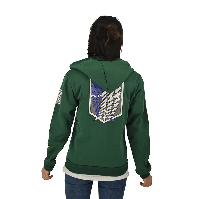 New Cosplay Green Anime Attack on Titan Cosplay Hoodie Scouting Legion Hooded Zipper Sweater Jacket Coat