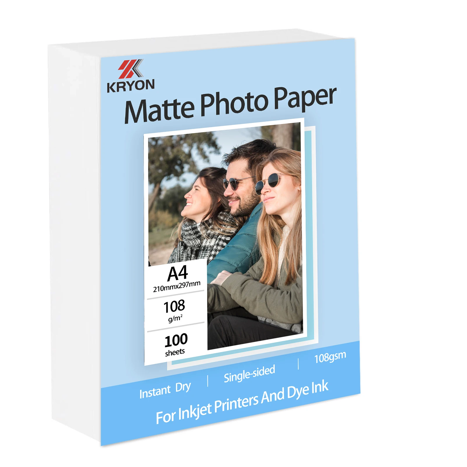 נייר תמונה מט A4 עבור מדפסת - 100 דפים 8.3 x 11.7 אינץ ' - 108GSM נייר תמונה ייבוש מיידי חד צדדי להדפסה עצמית של DIY Pi