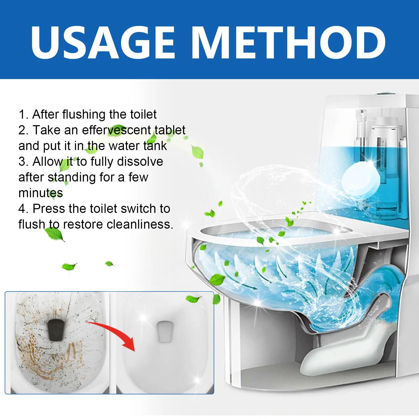 Toilet Cleaning Effervescent Tablets Toilet Bowl Tank Stains Remover Clean Urine Scale Deodorant Cleansing Pills