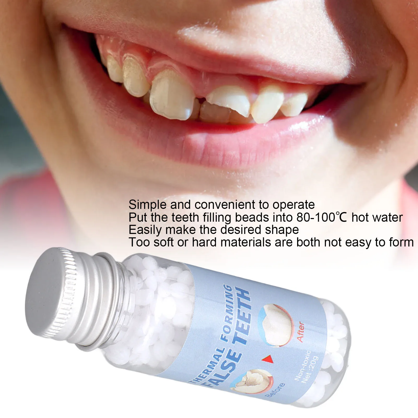 20g Temporary Teeth Filling Beads Temporary Teeth Repair Beads Dental Thermal Filling Beads for Broken Missing Tooth White