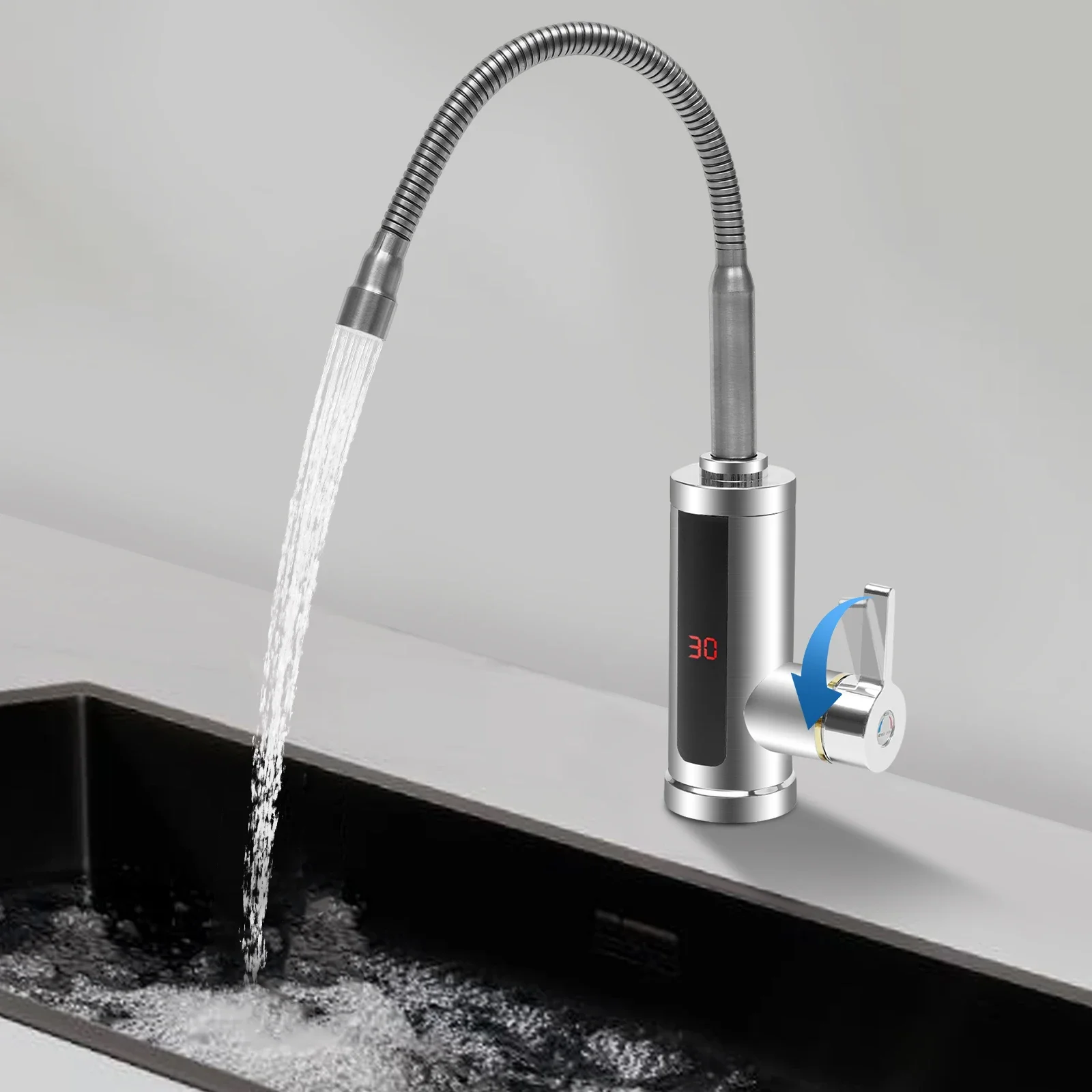 Description Picture 5 of item3000W 220V Electric Kitchen Flow Water Heater Tap Instant Hot Water Faucet Heater Cold Heating Tankless Water Heater with LED