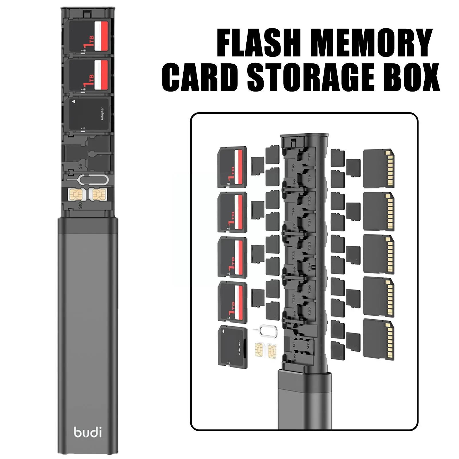 Étui Magnétique Transparent Pour Cartes SIM Et SD - En Acrylique Et Bambou, Rangement Jusqu'à 9 Cartes
