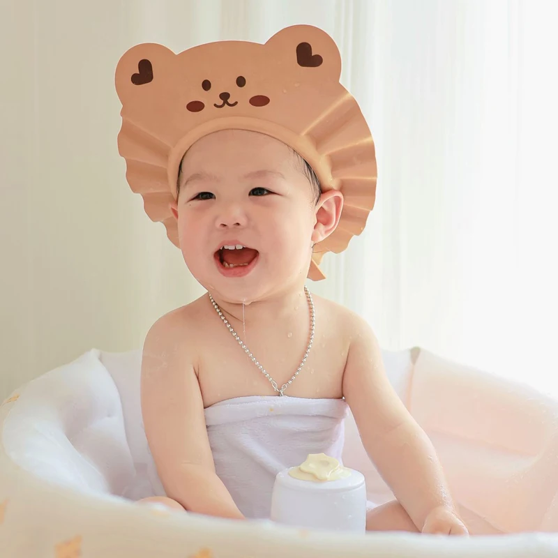 Cartoon Baby Shower Cap EVA Adjustable Bear Bunny Baby Bath Shampoo Hat Protect Eyes Ears Shield Kids Bathing Visor Head Cover