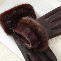 Gants de poignet en cuir PU pour femmes, manchette de garniture en fausse fourrure douce, gants de luxe, écran tactile chaud, conduite, cyclisme, élégant, mode, fête, hiver 5