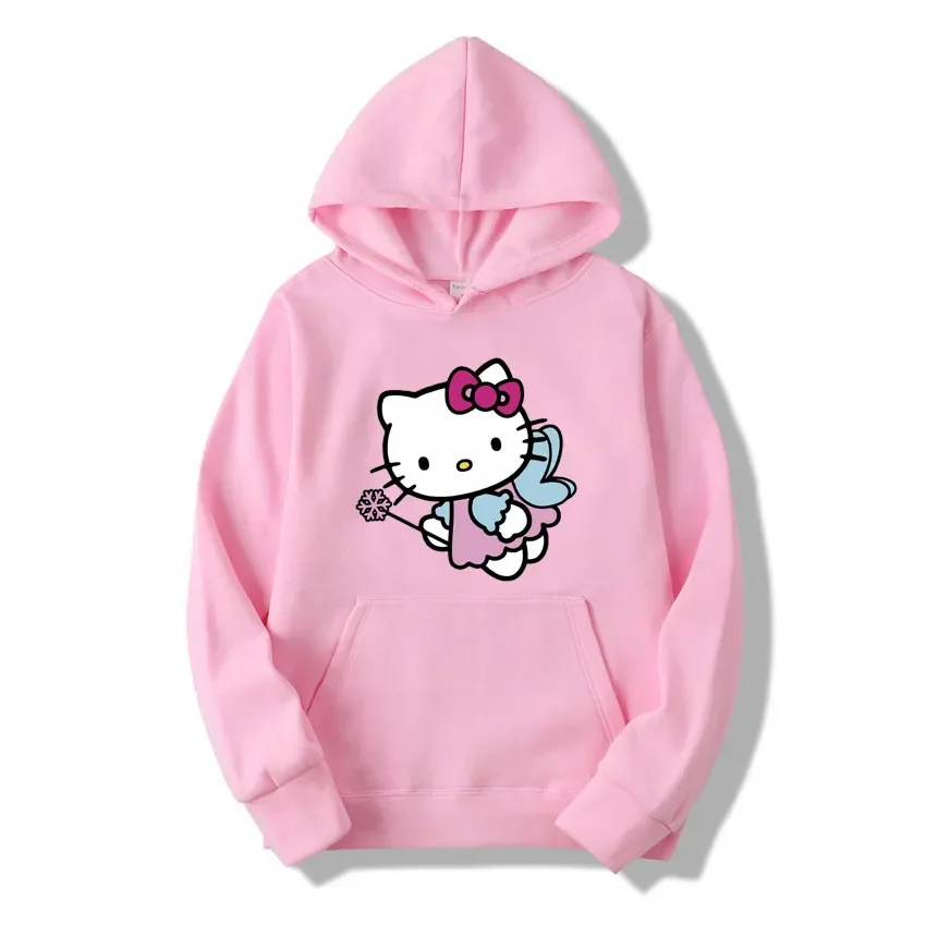 

2024 New Hello Kitty Cartoon Anime Women Hoodie Spring Autumn Casual Men Sweatshirt Kawaii Couple Oversized Pullover Tops