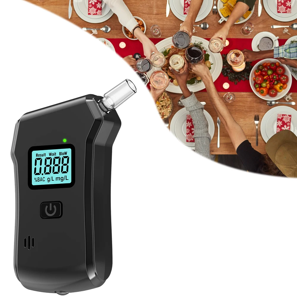 Digital Alcohol Breath Tester with 5 Mouthpieces LCD Display Portable Breathalyzer Alcoholometer for Personal & Professional Use