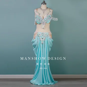 customized belly dance costumes for women sexy pleated fringe skirt performance suit set indian dance clothes bra and long skirt