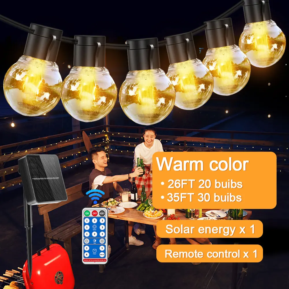 solar outside lights Solar String Lights, G40 Shatterproof LED Solar String Light Outdoor Umbrella Lights with 20 Bulbs Patio Waterproof Lights solar powered street lights Solar Lamps