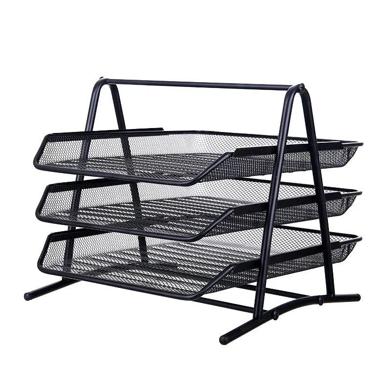 Hot Mesh Design Office Desk A4 Storage Rack Metal Baking Paint Five-Layer Finishing Tray File And Stationery Management Basket