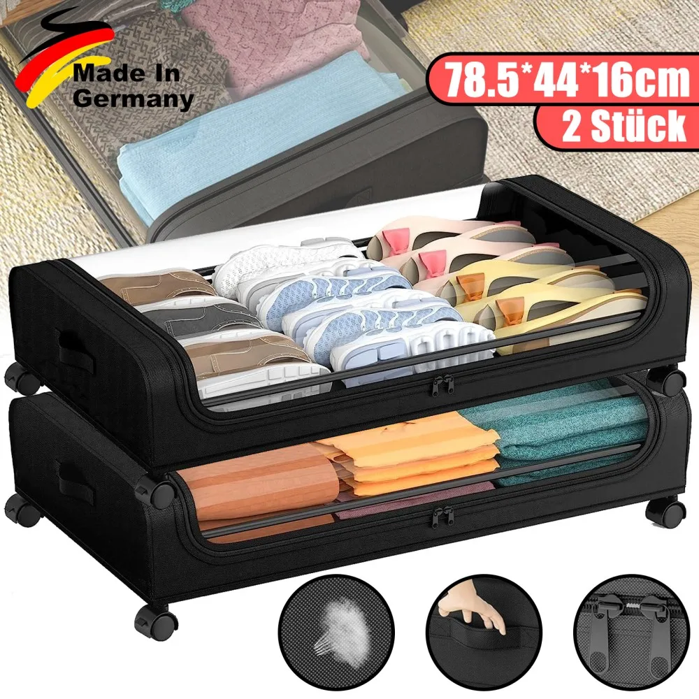 Contenedor de Almacenamiento Debajo de la Cama con Tapas y Ruedas, Cajas Multifuncionales para Guardar Ropa en el Hogar, Cajones Debajo de la Cama Visibles y a Prueba de Polvo
