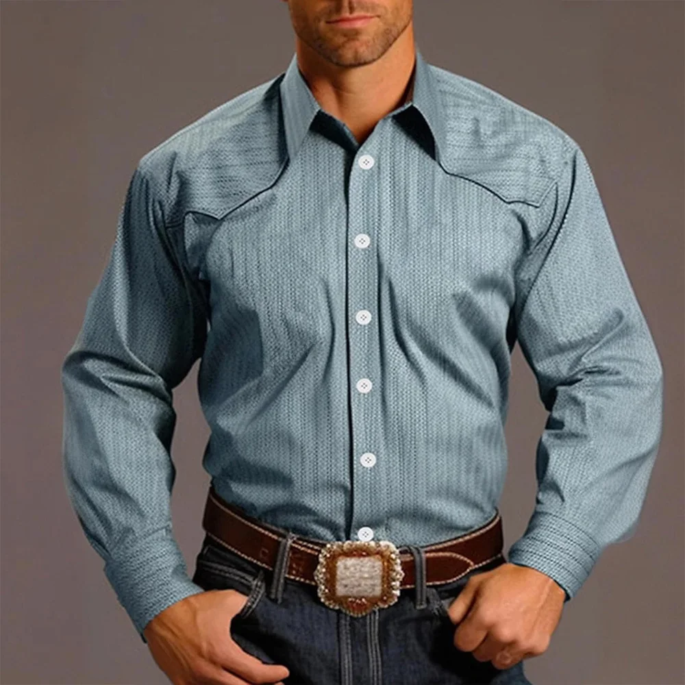 Denim Shirt Long Sleeved Shirt Men Yellowstone Western Classic Lapel Button Up Top Stylish Holiday Casual