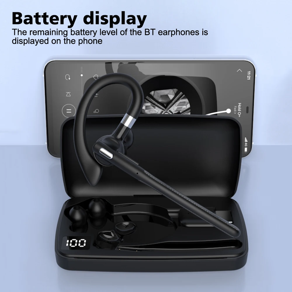 Wireless Headset Bluetooth 5.4 Ear-hook Single Ear Driving Headphone With Dual-Mic CVC8.0 Noise Cancelling Handsfree Earphones