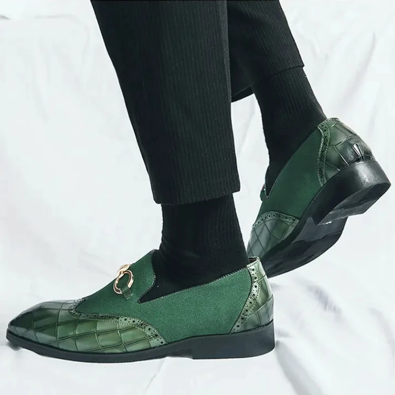 Loafers Men PU Patchwork Embossed Leather Shoes with Horseshoe Buckle Decoration Business Dress Shoes Fashion Men Single Shoes