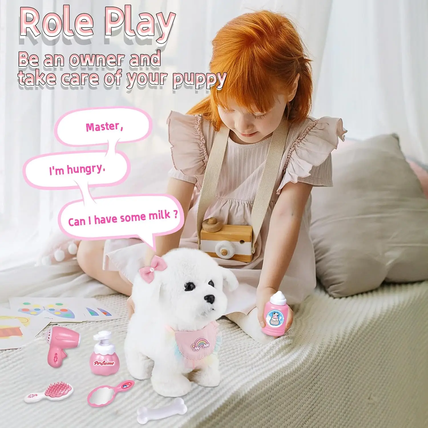 Interactive Stuffed Puppy Toys That Walk&Bark, Walking Dog Toy for Kids with Leash, Remote Control, Girls&Boys Aged 3+ GIFT 4