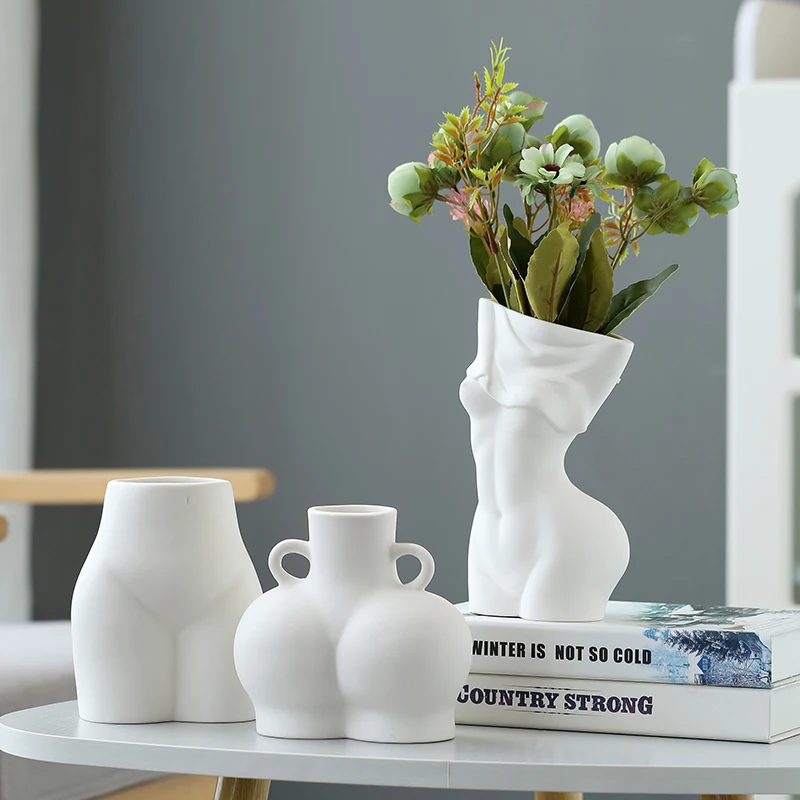 

Creative body art modeling vase flower vessel solid color ins style modern light luxury simple Nordic room living room ornaments