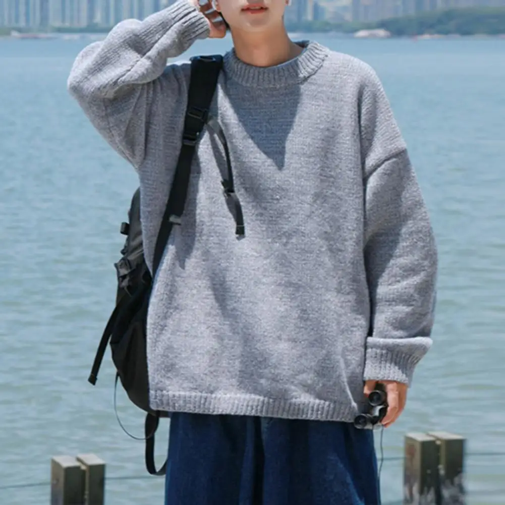 

Long Sleeve Men Sweater Stylish Men's Knitwear for Autumn Winter Soft Warm Round Neck V-neck Sweaters Solid Color for Casual