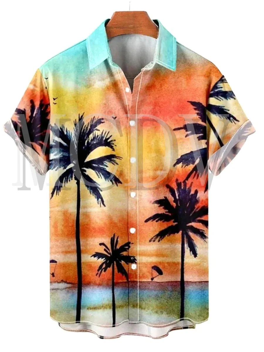 Neon Ombre Hawaiian Breast Pocket Shirt Oversized Vacation Wrinkle-Free Shirt Hawaiian Shirts Women For Men