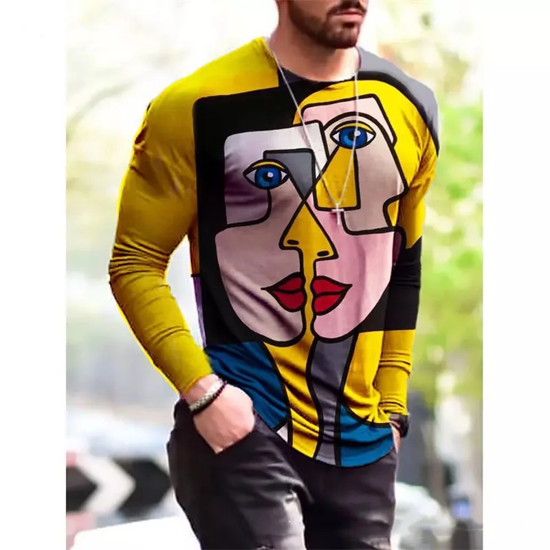 Camisetas de manga larga con estampado 3D de Graffiti para hombre