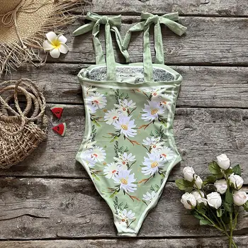 Double -sided wear One Piece Swimsuit 2023 New Cute Print Swimwear Women Bow Swimwear Bathing Suit Beachwear Monokini Swim 4