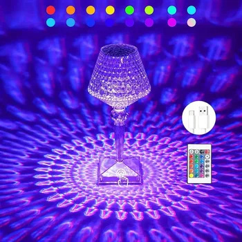 LED 크리스탈 테이블 램프, USB 충전식 터치 프로젝션 분위기 램프, 레스토랑 바 침실 침대 옆 장식 야간 조명