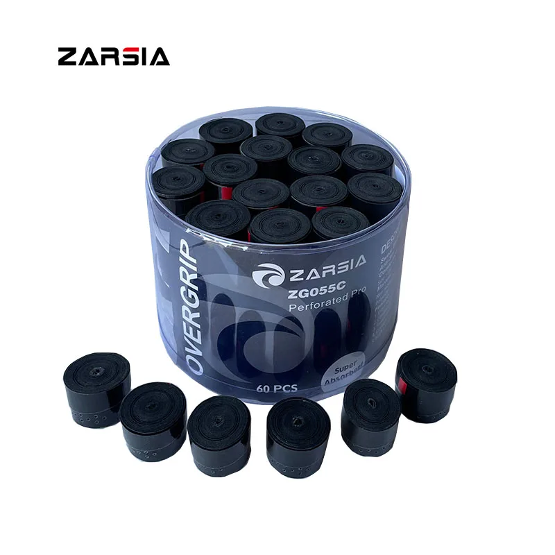 (Black) 60pcs ZARSIA Tacky Perforated Tennis Overgrip,Padel Racket Grip ,Anti-slip Badminton Racket Overgrips