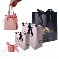 Custom Shopping Bag with Ribbon Printed Logo Paper Manufactory Spot UV Square Size Luxury Black Offset Printing Coated Paper 2
