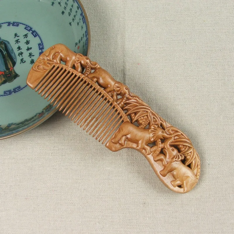 Natural Peach Wooden Comb Handmade Decorative Carved Pattern Hollow Out Handmade Wooden Portable Girl Gift Massage Hair Combs vintage stamp japanese style daily life pattern diy wooden rubber stamps for scrapbooking stationery scrapbooking standard stamp