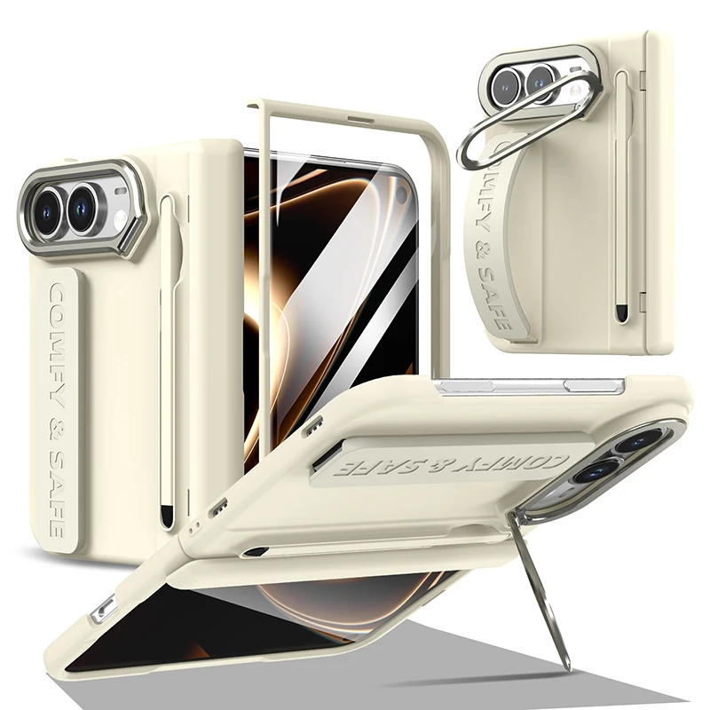 Premium Matte Finish Phone Case Kit with Wrist Strap, Stylus Pen, Screen Protector, Lens Frame, and Kickstand Hinge Guard