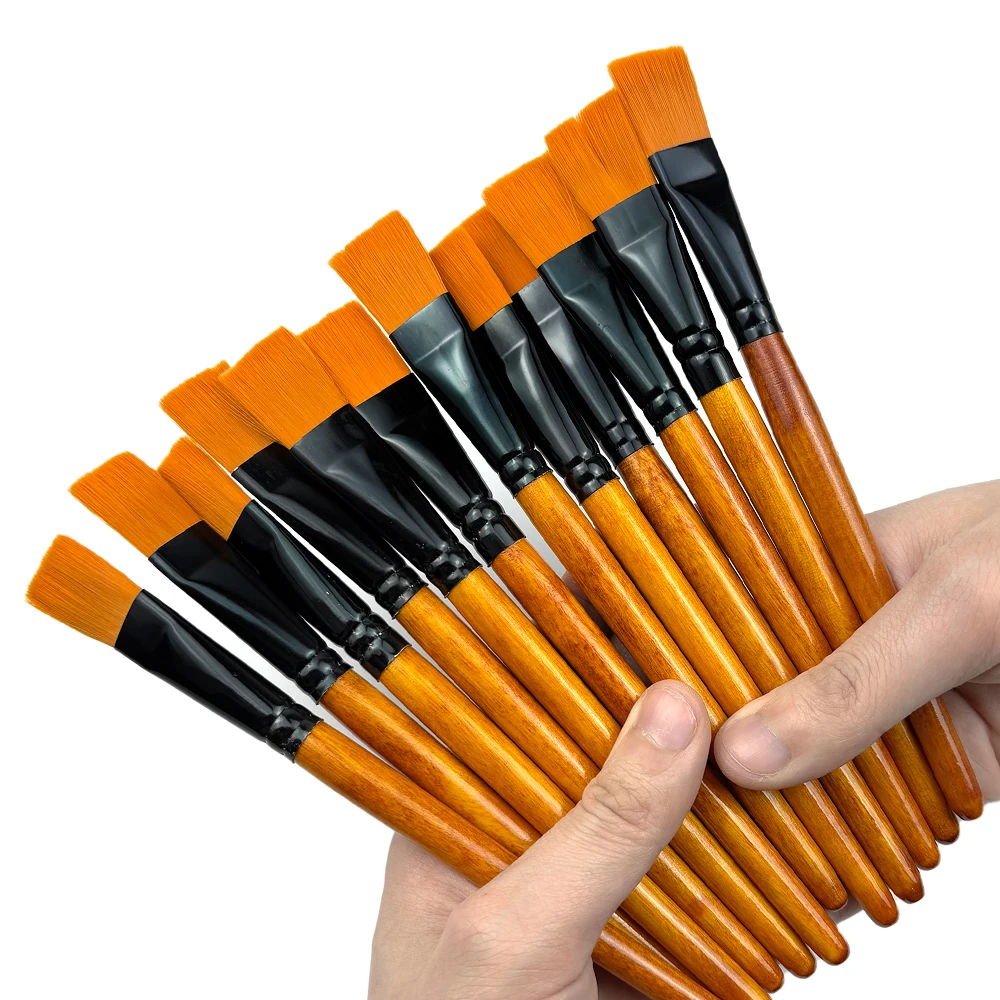12pcs Wide Flat Acrylic Paint Brushes - 3/4 Inch Synthetic Nylon Bristles for Detail Art Painting, Oil, Watercolor - Bulk Paint 5
