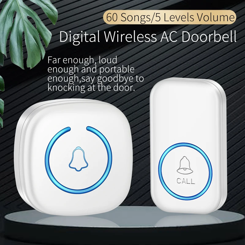 

CACAZI Smart Wireless Doorbell Mini Set 300 Meters 60 Chimes 0-110dB Waterproof Home Cordless Door Ring Bell US EU Plug Chime