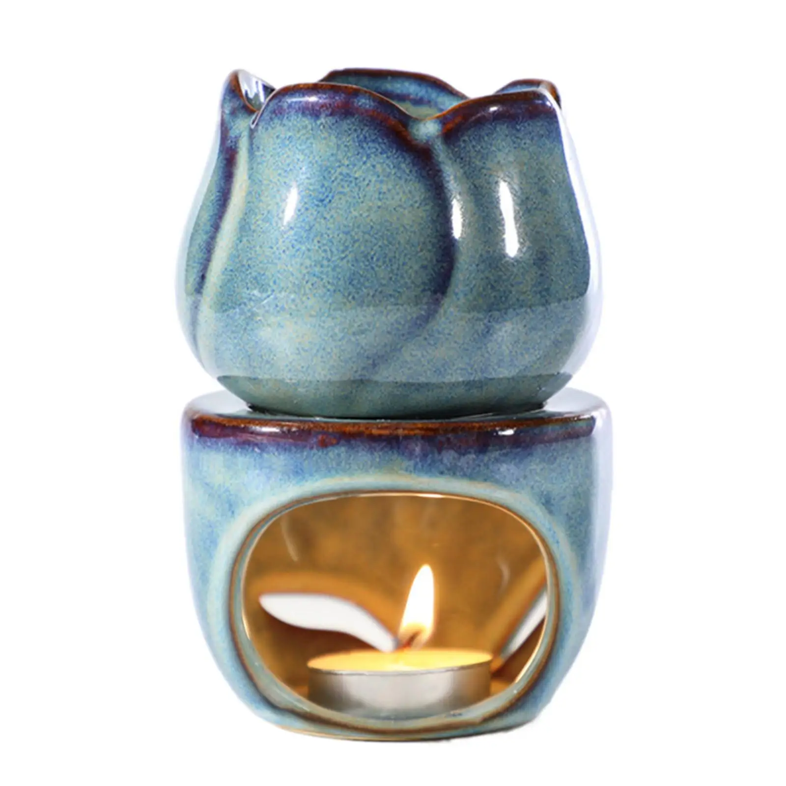 Blue Ceramic Oil Burner Wax Melt Essential Oil Holder for SPA Yoga Aromatherapy