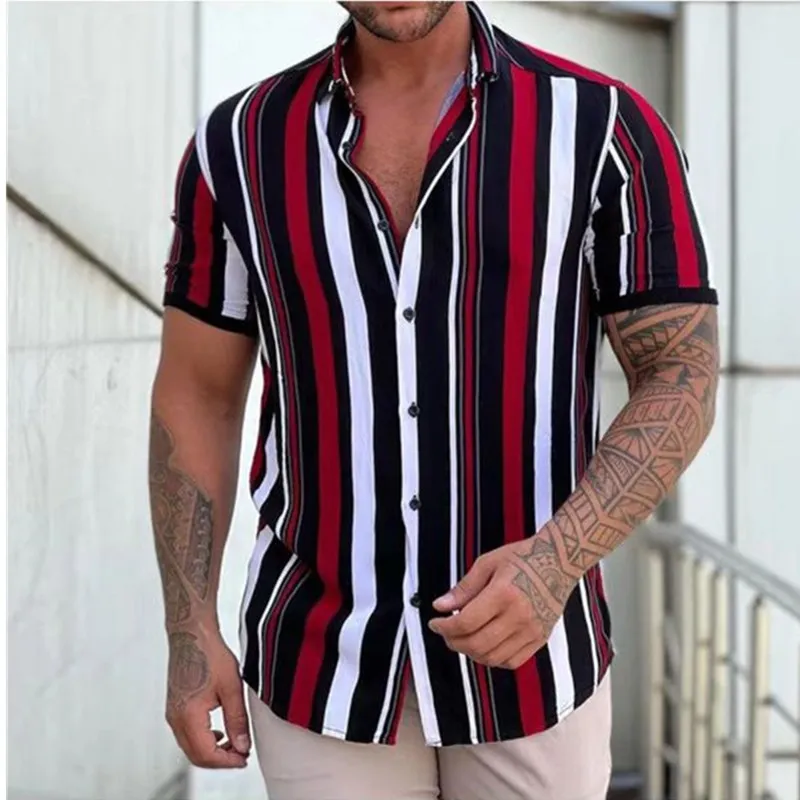 

Summer men's short-sleeved shirt vertical stripes fashion casual men's shirt 2024 men slim top