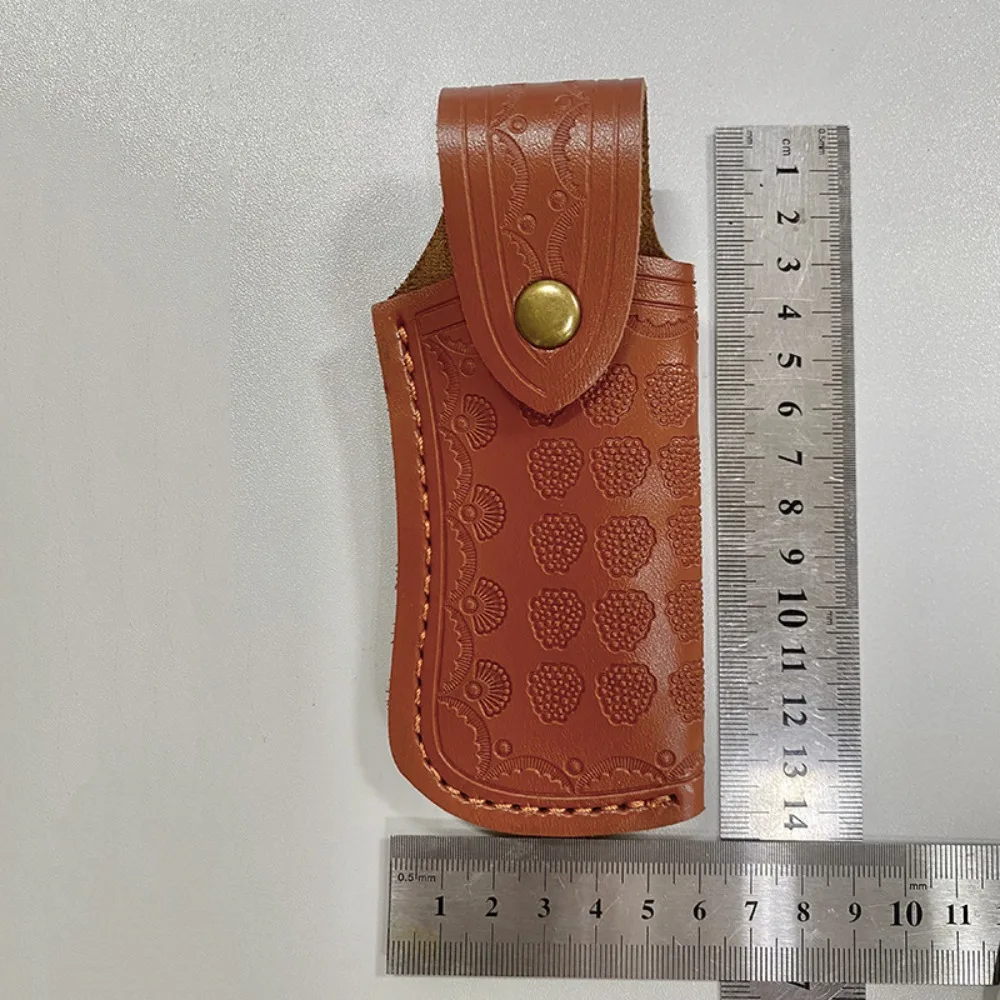 작고 두꺼운 가죽 접이식 칼집, 캠핑 하이킹 야외용 벨트 루프가 있는 휴대용 보호 칼 파우치