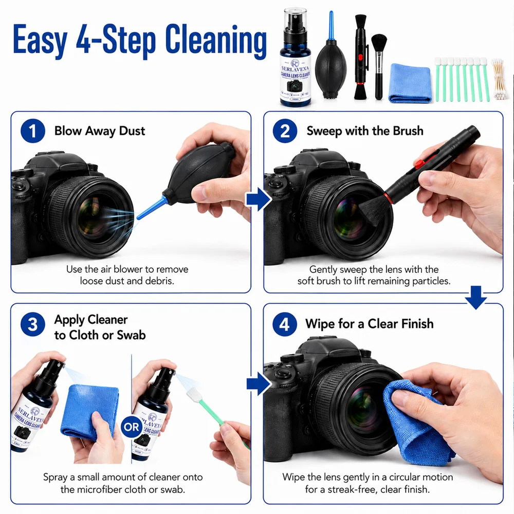 Kit di Pulizia Multiuso per Lenti Fotografiche, Spray Detergente per Schermi, Soffiatore d'Aria e Spazzola per DSLR, Laptop, Tastiere e Schermi di Telefoni - immagine 5