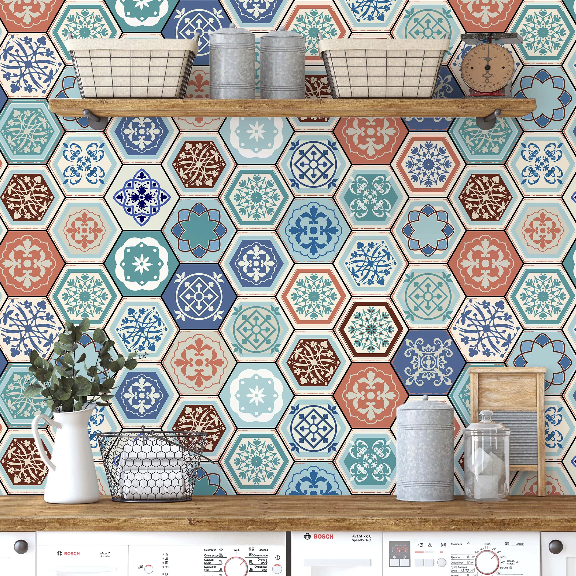 การออกแบบหกเหลี่ยม 3D โมเสคกระเบื้องสติกเกอร์วอลล์เปเปอร์ Self Adhesive กระเบื้องห้องน้ํากันน้ําน้ํามันกระเบื้องห้องครัว DIY 1