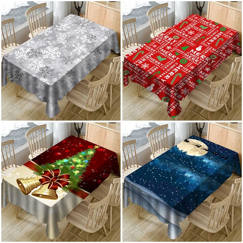 

mantel navidad Christmas Tree Pattern Printed Tablecloth Waterproof Polyester Kitchen Restaurant Hotel Table Mat Home Decoration