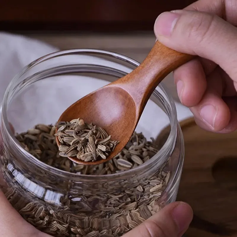 2pcs Mini Wooden Spoons Small Kitchen Spice Condiment Spoon Sugar Tea Coffee Scoop Short Handle Wood Kids Spoon Kitchen Gadgets wooden spice spoon