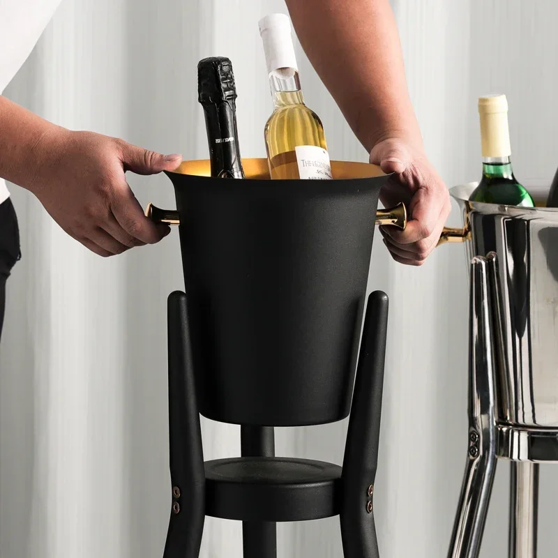 Stainless Steel Chilled Beverage Bucket Set, Floor Stand Three-Legged Champagne Cooler, Bar Club Drink Chilling Ice Holder