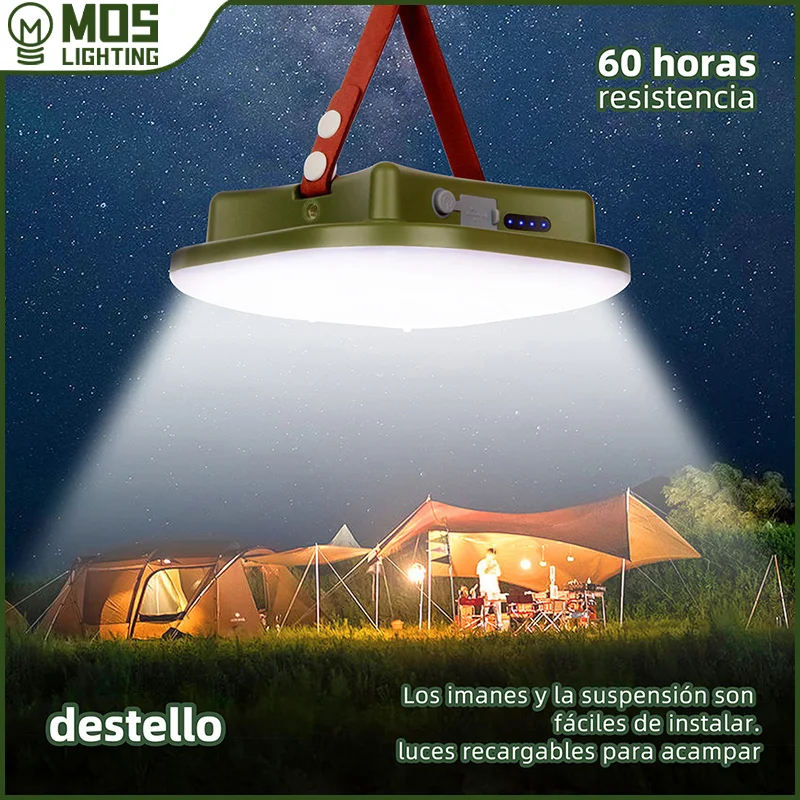 MOSLIGHTING Recargable Camping Super Light con imán Ajuste el brillo de la luz a voluntad Antorcha portátil de emergencia Luz de tienda Mantenimiento de trabajo Iluminación de luz de pesca 80W USB LED Lámpara de carpa