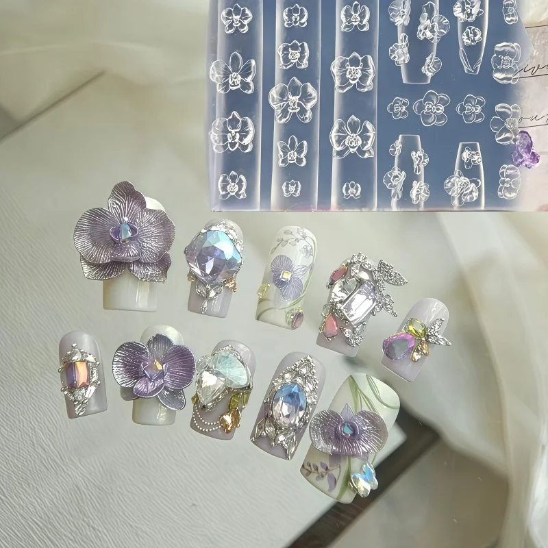 실리콘 네일 아트 몰드 우아한 나비 난초 3D 네일 장식 아트 도구 전문가 및 ..