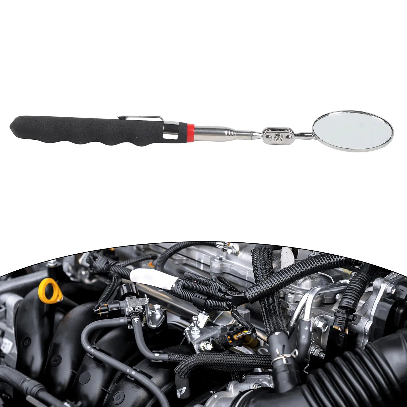 1개 자동차용 360도 회전식 텔레스코픽 검사 감지 렌즈 원형 거울 포켓 클립 확장 및 연장 도구