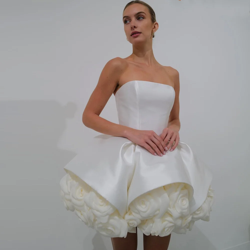 Strapless Mini Bubble Skirt Dress with 3D Flower Accent main image 0