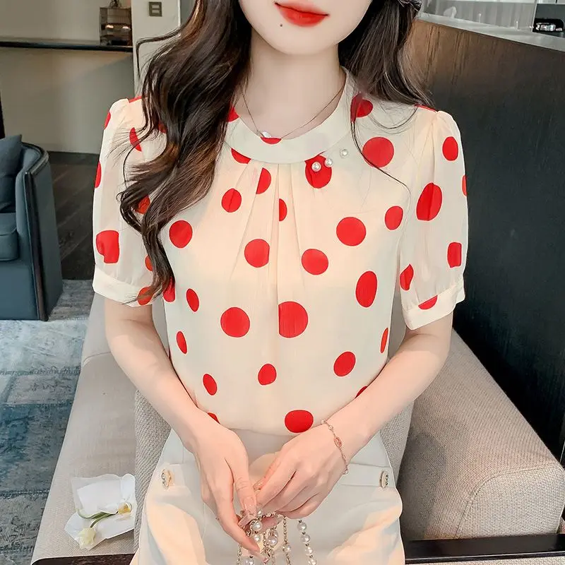 Женский шифоновый пуловер с коротким рукавом