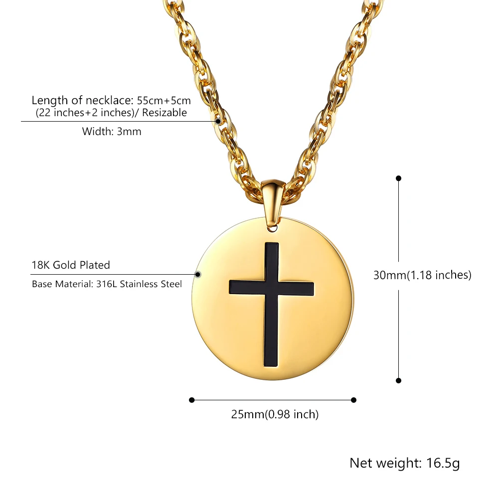 PROSTEEL Christmas Graduation Gift for Men Women Coin Necklace Cross Inspirational Pendant Black/Gold/Silver Tones PSP3409