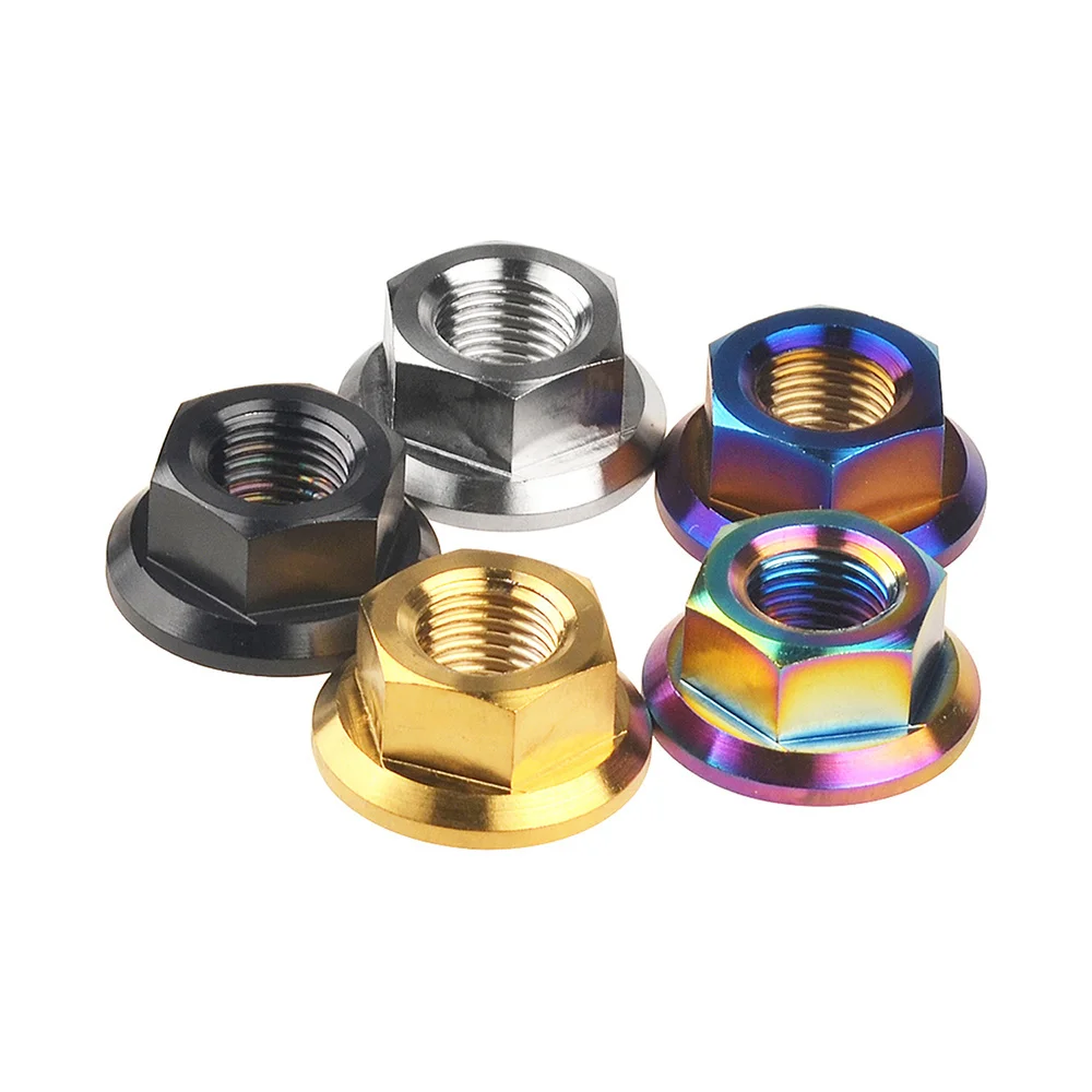 1 Pz Titan Legierung Flansch Hexagon Muttern M4 M5 M6 M8 M10 M12 Silber/Gold/Bunte Fur Fahrrad Radfahren Motorrad Auto