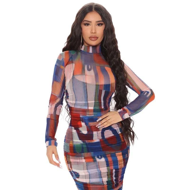 

Африканская Женская одежда, осенние элегантные африканские вечерние платья с длинным рукавом и круглым вырезом, женское облегающее платье, африканская одежда