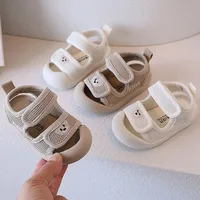 Summer Mesh Breathable Boys Beach Shoes Soft Sole Anti Slip Girls Baby Sports Sandal Cartoon Bear Head Embroidered Kids Sandals 2