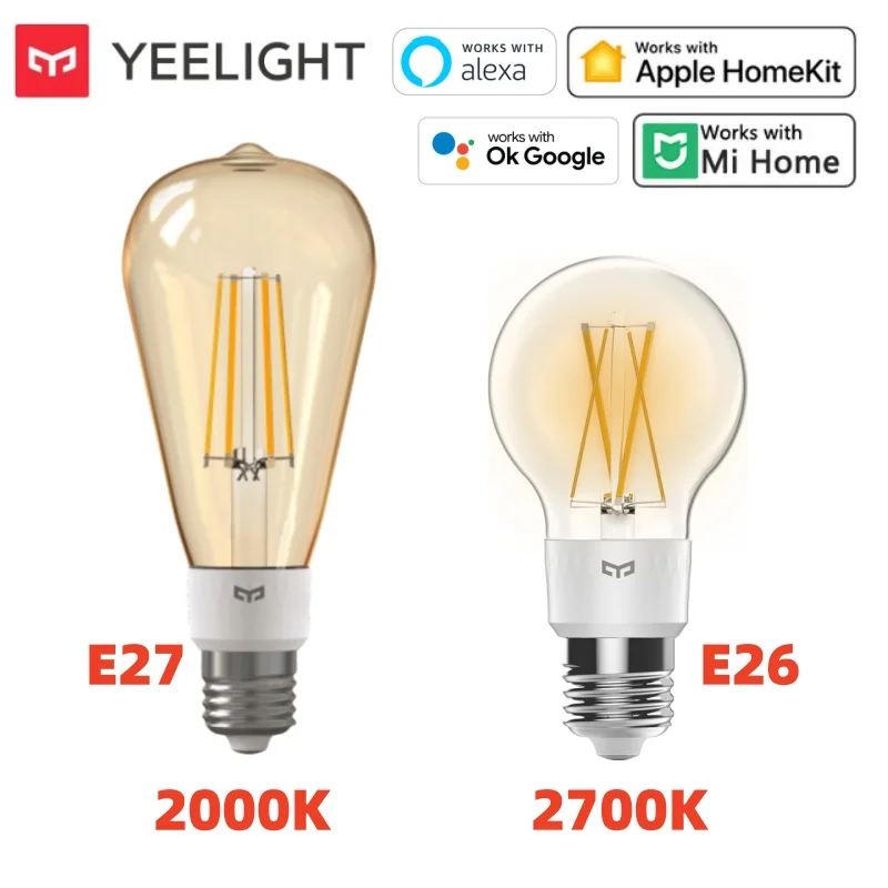 ยีไลท์ สมาร์ทหลอดไฟ LED E27/E26 การเชื่อมต่ออินเตอร์เน็ตไร้สายสมาร์ทหลอดไฟคลาสสิกแก้วใสทำงานร่วมกับโฮมคิท อเล็กซา กูเกิล แอพ 1