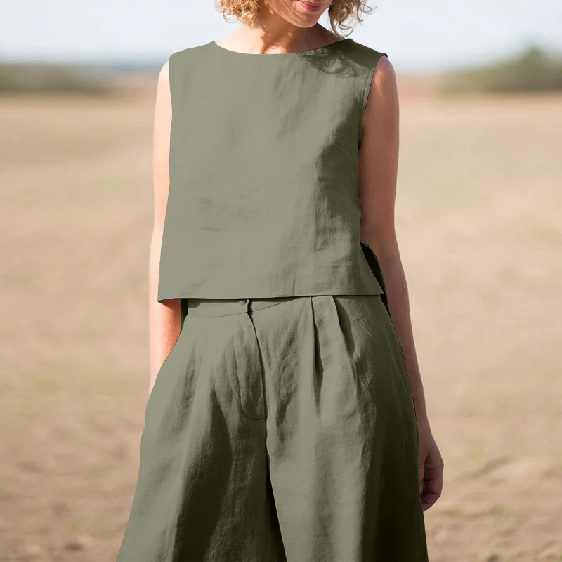 Women's Suit 2025 Women's Solid Color Retro Pants Suit Cotton and Linen Casual Long Sleeve Loose Cotton Suit 2 Piece Set 2